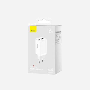 Baseus CCGP120202 Chargeur Secteur Intérieur 65W Blanc - 1x USB-C Power Delivery + 2x USB-A Quick Charge 3.0 - Compatible Secteur et USB - Miniature 3