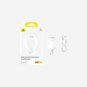 Baseus GAN6 65W Adaptateur Secteur & Auto + Câble 100W USB-C BYZ - Chargeur pour PDA, Tablette, Téléphone - Blanc