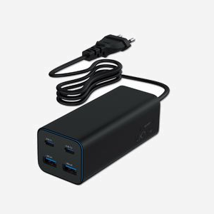 Gembird TA-UC-2A2C-PD100-01-BK Chargeur Secteur 100W, 2x USB-A 3.2 Gen 1, 3x USB-C Power Delivery, Quick Charge 3.0, Noir, Câble 1.5m