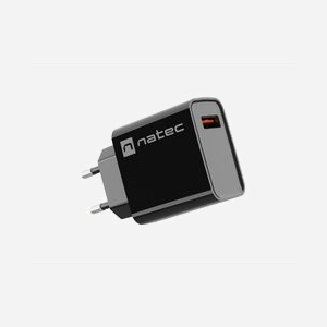 NATEC Chargeur Secteur Universel 18W Noir - USB-A 3.0 Quick Charge 3.0 - 5V/3A, 9V/2A, 12V/1.5A - 100-240V - Réf. NUC-2058 - Miniature 3