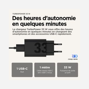 Motorola TurboPower 33W Chargeur Secteur Universel Noir (EU) avec GaN, USB-C, Charge Rapide TurboPower, 100-240V, câble USB-C inclus - Miniature 3
