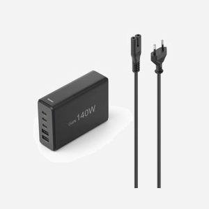 Chargeur secteur Hama 00201978 140W GaN, 5 ports USB (3 Type-C Power Delivery, 2 Quick Charge 3.0), Noir, protections surcharge/court-circuit, câble 1.5m