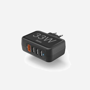 Chargeur secteur Hama 00201629, 4 ports USB 2.0, Quick Charge 3.0, 33W, 18W (port 1), 15W (ports 2/3), 100-240V, Noir, Indicateur LED. - Miniature 1