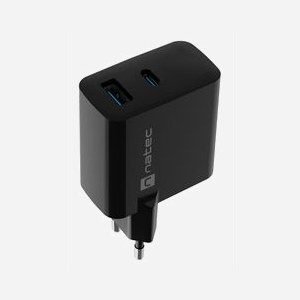 NATEC Chargeur Secteur Universel 65W GaN NUC-2145 : USB-A 3.2 Gen 1 + USB-C Power Delivery 3.0 / Quick Charge 3.0, 100-240V, Noir - Miniature 2