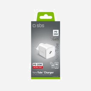 SBS TETRGAN1C20W Chargeur Secteur USB-C 20W Power Delivery (PD) avec GaN, Charge Rapide, Protection Surchauffe/Court-circuit, Blanc, 100-240V - Miniature 2