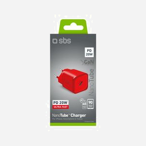 Chargeur Secteur USB-C SBS TETRGAN1C20R Rouge 20W Power Delivery (PD) GaN Compatible Smartphone/Tablette/Casque/Smartwatch 100-240V - Miniature 2
