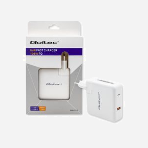 Qoltec 51710 Chargeur Secteur Universel 108W, Double Port USB-A + USB-C, Charge Rapide GaN, 220-240V, Protections Surtension/Surchauffe - Miniature 2