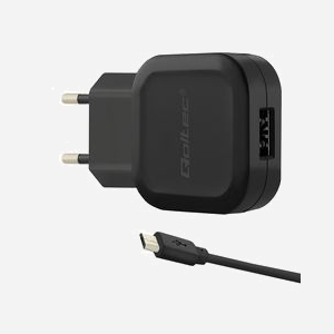 Qoltec 50195 Chargeur Secteur/CC/USB 5V 2.4A 12W pour Smartphone & Tablette, câble USB/Micro-USB 1m, protections Surtension/Surchauffe, Noir