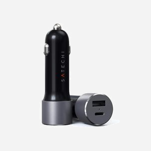 Chargeur Auto Universel Satechi ST-TCPDCCM Noir/Gris - USB-C 60W + USB-A 3.2 Gen 1 12W - Allume-cigare 12/24V - Charge Rapide - 72W Max