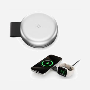 Twelve South ButterFly TS-2304 Chargeur 2-en-1 USB, Recharge sans fil pour Smartphone & Smartwatch (Apple, MagSafe), 30W, Câble USB-C, Noir/Argent