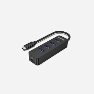 UNITEK uHUB Q4 - Hub USB 3.2 Gen 1 Type-C 4 Ports Type-A + 1 Port Type-C - 5000 Mbit/s - ABS Noir - Alimentation USB 5V/2A - 86.8x26x17mm - Miniature 1