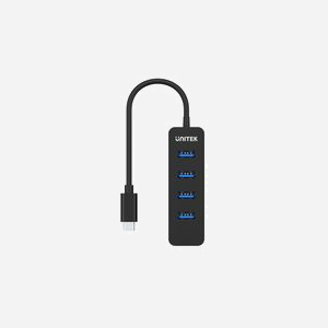 UNITEK uHUB Q4 - Hub USB 3.2 Gen 1 Type-C 4 Ports Type-A + 1 Port Type-C - 5000 Mbit/s - ABS Noir - Alimentation USB 5V/2A - 86.8x26x17mm - Miniature 3