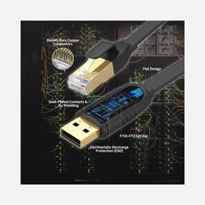 UNITEK Y-SP02001B Adaptateur Réseau USB Type-A vers RJ-45 18m, contacts plaqués or, câble plat PVC, AWG 26, Noir, Plug and Play, blindage connecteur - Miniature 5