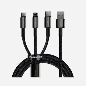 Baseus Câble USB 2.0 3-en-1 Tungsten Gold 1.5m USB-A vers USB-C / Micro USB / Lightning, 480 Mbit/s, Noir, 3.5A, Ref CAMLTWJ-01
