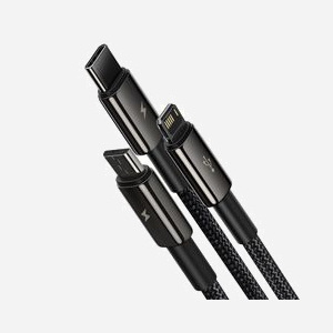Baseus Câble USB 2.0 3-en-1 Tungsten Gold 1.5m USB-A vers USB-C / Micro USB / Lightning, 480 Mbit/s, Noir, 3.5A, Ref CAMLTWJ-01 - Miniature 2