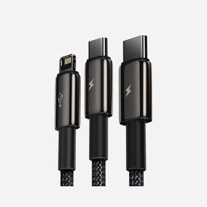 Baseus Câble USB 2.0 3-en-1 Tungsten Gold 1.5m USB-A vers USB-C / Micro USB / Lightning, 480 Mbit/s, Noir, 3.5A, Ref CAMLTWJ-01 - Miniature 4
