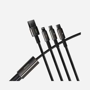 Baseus Câble USB 2.0 3-en-1 Tungsten Gold 1.5m USB-A vers USB-C / Micro USB / Lightning, 480 Mbit/s, Noir, 3.5A, Ref CAMLTWJ-01 - Miniature 5