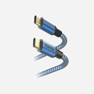 Hama Câble USB-C vers USB-C 2.0 Bleu 1.5m - Contacts Or, Nylon, Aluminium - Transfert 0.48 Gbit/s, Courant 3A - Réf: 00201557 - Miniature 3