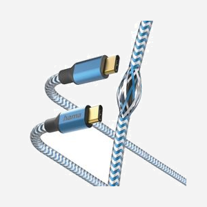 Hama Câble USB-C vers USB-C 2.0 Bleu 1.5m - Contacts Or, Nylon, Aluminium - Transfert 0.48 Gbit/s, Courant 3A - Réf: 00201557 - Miniature 4
