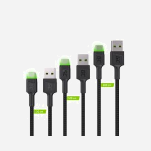 Green Cell KABGCSET01 : Câble USB 2.0 2m USB-A vers USB-C Noir - Transfert 480 Mbit/s, Puissance USB 2.4A, Connecteurs mâles droits, Set de 3 - Miniature 1