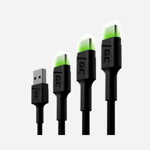 Green Cell KABGCSET01 : Câble USB 2.0 2m USB-A vers USB-C Noir - Transfert 480 Mbit/s, Puissance USB 2.4A, Connecteurs mâles droits, Set de 3 - Miniature 2