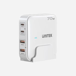 UNITEK P1229AWH01-EU Chargeur Secteur Universel 70W, 2x USB-C Power Delivery 3.0 + 2x USB-A 3.2 Gen 1, GaN, Quick Charge 3.0, PPS, Blanc, Protections Multiples - Miniature 1