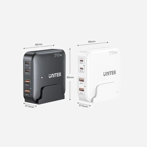 UNITEK P1229AWH01-EU Chargeur Secteur Universel 70W, 2x USB-C Power Delivery 3.0 + 2x USB-A 3.2 Gen 1, GaN, Quick Charge 3.0, PPS, Blanc, Protections Multiples - Miniature 2