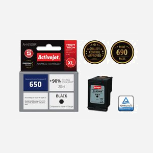 Activejet AH-650BR Encre Noire Pigmentée 20ml Compatible HP 650 CZ101AE (XL) - Rendement 690 Pages - Compatible HP Deskjet Ink Advantage - Miniature 2