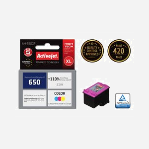 Activejet AH-650CR - Cartouche d'encre compatible HP 650 CZ102AE XL, 21ml, Couleurs (Cyan, Magenta, Jaune), 420 pages, Encre à colorant, Refurbished, Certifié ISO - Miniature 2