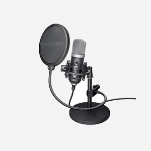 Trust Microphone de Studio USB GXT 252 Emita Noir - Cardioïde 20-20000 Hz - Connectivité USB - Longueur de câble 1.8m - Inclus : Filtre anti-pop, Bonnette en mousse et Valise de transport