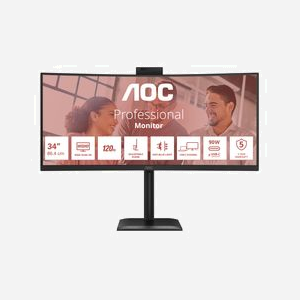 AOC CU34E4CW Moniteur PC LED 34" UltraWide Quad HD 3440x1440 120Hz VA 4ms HDR10 Hub USB 3.2 Gen 1, Webcam 5MP, Speaker 10W, USB-C 90W - Miniature 1
