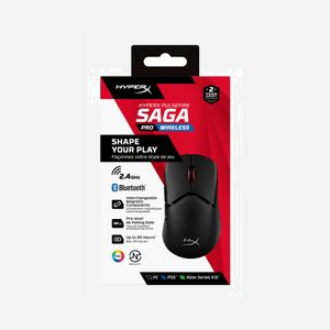 HyperX Pulsefire Saga Pro Souris Gamer Sans Fil Noire, 3200 DPI, 4000 Hz, RF Wireless + Bluetooth 5.0 + USB Type-C, 6 Boutons Programmables