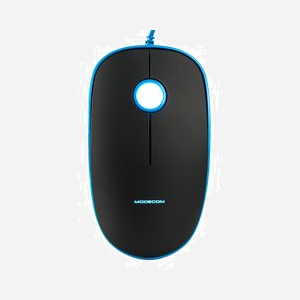 Souris Optique Modecom MC-M111 USB Type-A 1600 DPI Ambidextre Noir/Bleu, Câble 1.8m, Compatible Windows/macOS/Linux, 113x64x32mm - Miniature 1