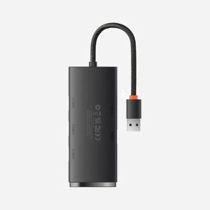 Hub USB 3.2 Gen 1 Baseus WKQX030001 Noir, 4 ports Type-A, 5000 Mbit/s, ABS, 5V 2A, Compatible Windows/macOS/Linux, 44x110x14mm