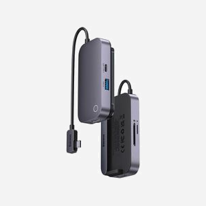 Baseus PadJoy 6 Hub USB-C 500 Mbit/s Gris : USB-C, HDMI 4K, Lecteur SD/MicroSD, Audio 3.5mm, Power Delivery 100W, Compatible Windows/Linux - Miniature 1