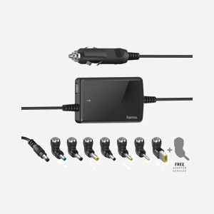 Chargeur Auto Hama Slim & Light 00200008 pour Ordinateur Portable, Alimentation Allume-Cigare, 1 Port USB 2.0, 70W Max, Indicateur LED, Noir