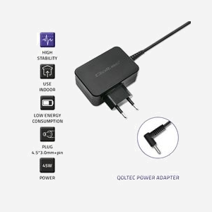 Qoltec 51033 Adaptateur Secteur Interne 45W pour Ordinateur Portable, 220-240V, 19.5V 2.31A, Câble 1.7m, Noir, Protections Surtension/Surchauffe/Surcharge/Court-circuit, Compatible HP ultrabook - Miniature 3