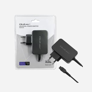Qoltec 51025 Adaptateur Secteur 220V 45W Max. Chargeur Batterie Intérieur, Protection Surtension/Surchauffe/Surcharge/Court-circuit, Câble 1.7m, Noir - Miniature 1