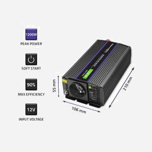 Qoltec Monolith Onduleur Auto/Indoor 600W, Entrée 12V DC, Sortie 230V AC 50Hz, Port USB 18W, Protections Surtension/Court-circuit, Refroidissement Actif - Miniature 4