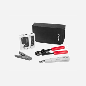 Kit d'outils réseau Lanberg NT-0301 : Testeur de câble, pince à sertir, outil de dénudage pour câbles RJ45 et RJ11. - Miniature 1