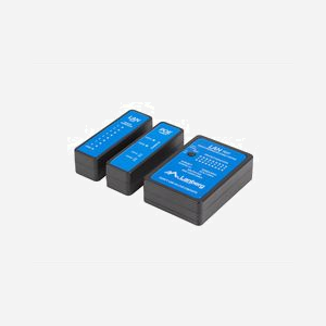 Lanberg NT-0404 Testeur PoE Réseau BNC, RJ-11, RJ-45, Tension 9V avec Indicateurs LED et Adaptateur Secteur - Noir/Bleu