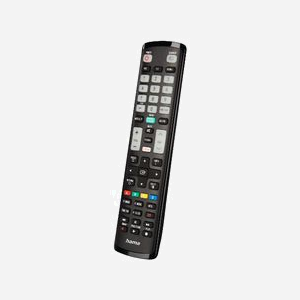 Télécommande IR Wireless Hama 00221060 pour TV Samsung, 52 boutons programmables, portée 10m, alimentation 2xAAA, plastique recyclé, noir, 51x26x211mm