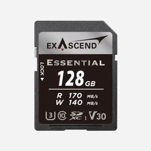 Carte mémoire Exascend ESSENTIAL 128 Go SDXC UHS-I Classe 10, Lecture 170 Mo/s, Écriture 140 Mo/s, U3 V30, Température de fonctionnement -25°C à 85°C - Miniature 1