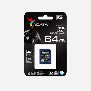 ADATA ASDX64GUI3V30S-R Carte mémoire SDXC 64 Go UHS-I Classe 10, Lecture 100 Mo/s, Ecriture 60 Mo/s, UHS Class 3 (U3), Video Speed Class V30 - Miniature 2