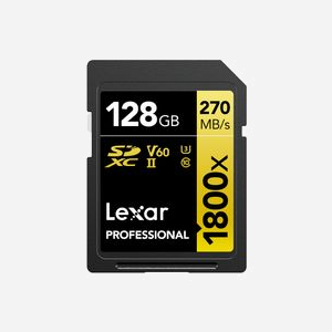 Lexar SDXC 128Go LSD1800128G-BNNNG UHS-II Classe 10 U3 V60 (270Mo/s lecture, 180Mo/s écriture) résistante (Chocs, Température, Rayons X)