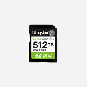 Kingston Technology Carte SDXC 512Go Canvas Select Plus Gen3, 150Mo/s UHS-I U3 V30, Classe 10, Vidéo Full HD, 32x24x2.1mm