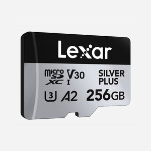 Lexar Professional SILVER PLUS 256Go MicroSDXC UHS-I U3 V30 A2 : 205MB/s Lecture, 150MB/s Écriture, Résistante aux chocs/températures -25°C à 85°C