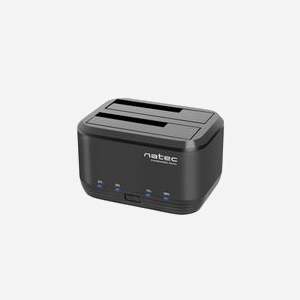 NATEC Kangaroo NSD-0955 : Boîtier Externe Dual HDD/SSD 2.5/3.5" SATA/SATA II/SATA III, USB 3.2 Gen 1 Type-A, Aluminium Noir, jusqu'à 5 Gbit/s