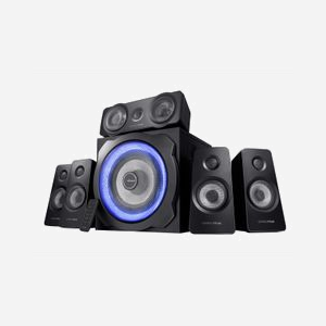Trust GXT 658 Tytan Système d'Enceintes 5.1, 90W RMS, Subwoofer 180W, Télécommande sans Fil, Compatible PC/Consoles, LED Bleue, Noir