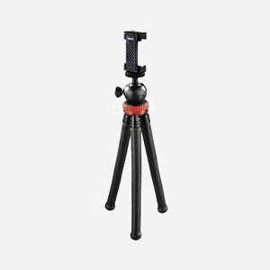 Hama FlexPro Trépied Aluminium pour Smartphone/Action Caméra, 3 Pieds, Hauteur 16-27cm, Montage 1/4", Tête Ball, Noir/Rouge, Réf: 00004608
